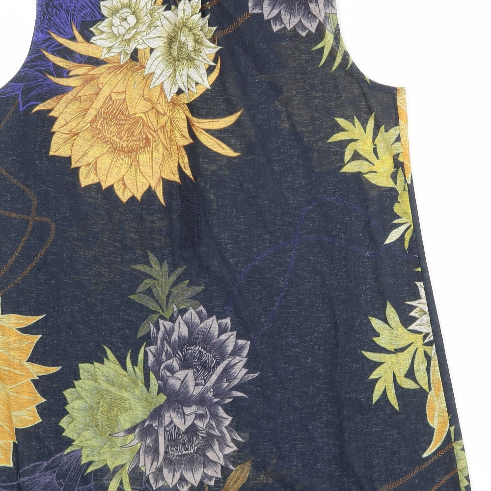 NEXT Womens Blue Floral Polyester Basic Tank Size 16 V-Neck - Lace Details