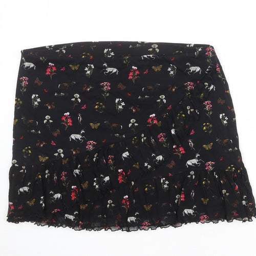 Oasis Womens Black Floral Polyamide Skater Skirt Size XL