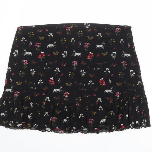 Oasis Womens Black Floral Polyamide Skater Skirt Size XL