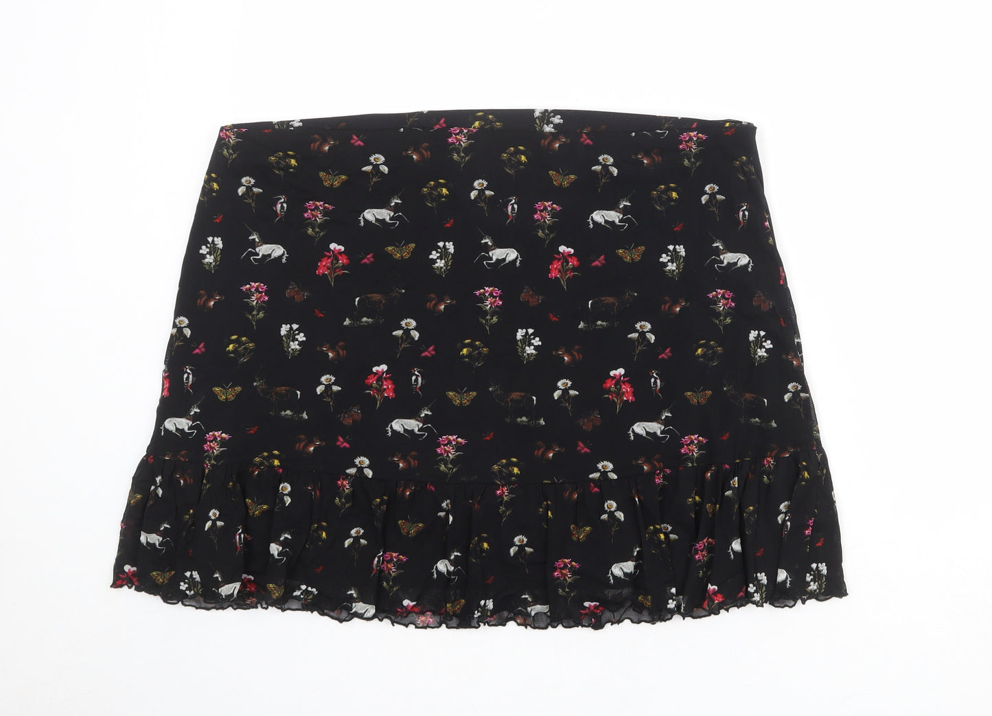 Oasis Womens Black Floral Polyamide Skater Skirt Size XL