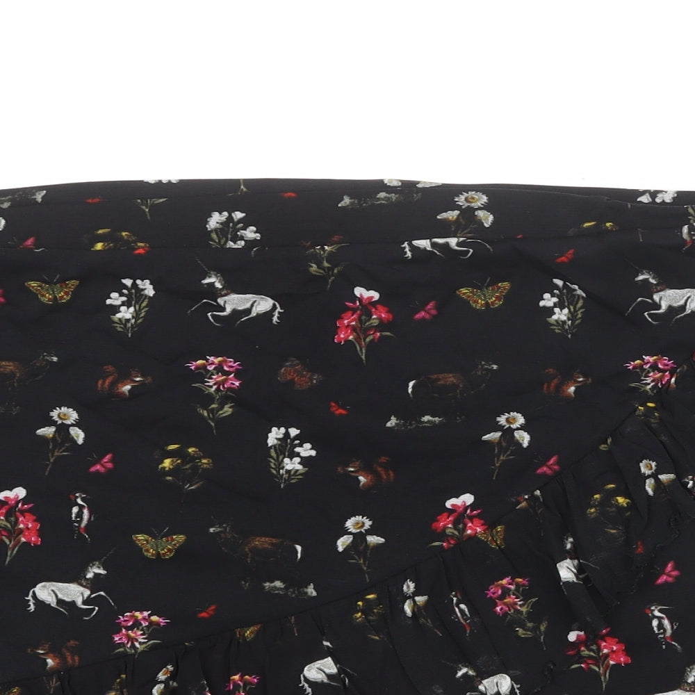 Oasis Womens Black Floral Polyamide Skater Skirt Size XL