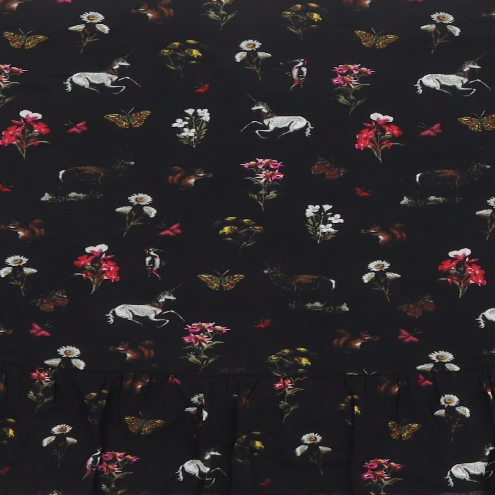 Oasis Womens Black Floral Polyamide Skater Skirt Size XL