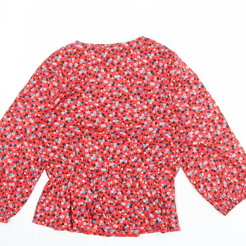 New Look Womens Red Floral Polyester Basic Blouse Size 4 V-Neck