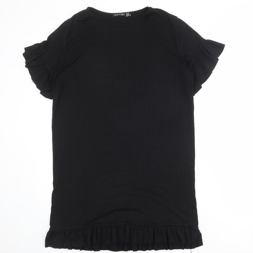 I SAW IT FIRST Womens Black Polyester T-Shirt Dress Size 10 Round Neck Pullover