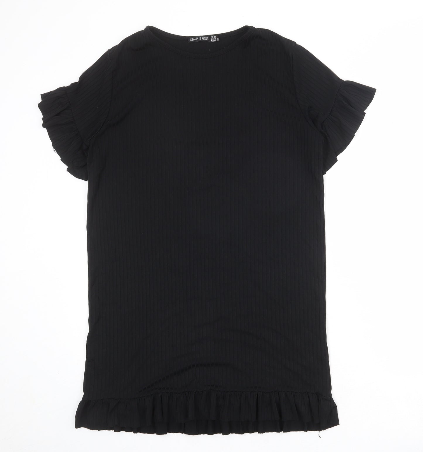I SAW IT FIRST Womens Black Polyester T-Shirt Dress Size 10 Round Neck Pullover