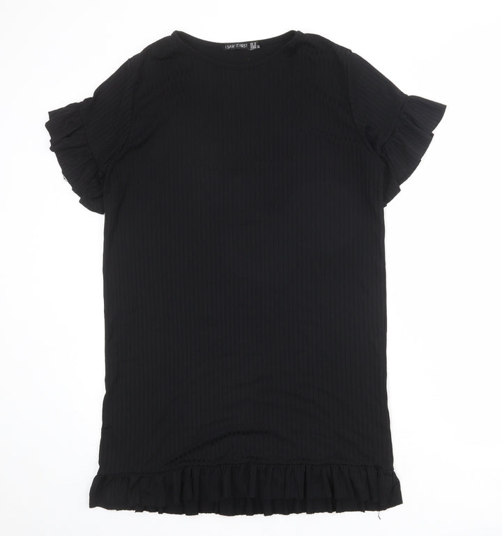 I SAW IT FIRST Womens Black Polyester T-Shirt Dress Size 10 Round Neck Pullover