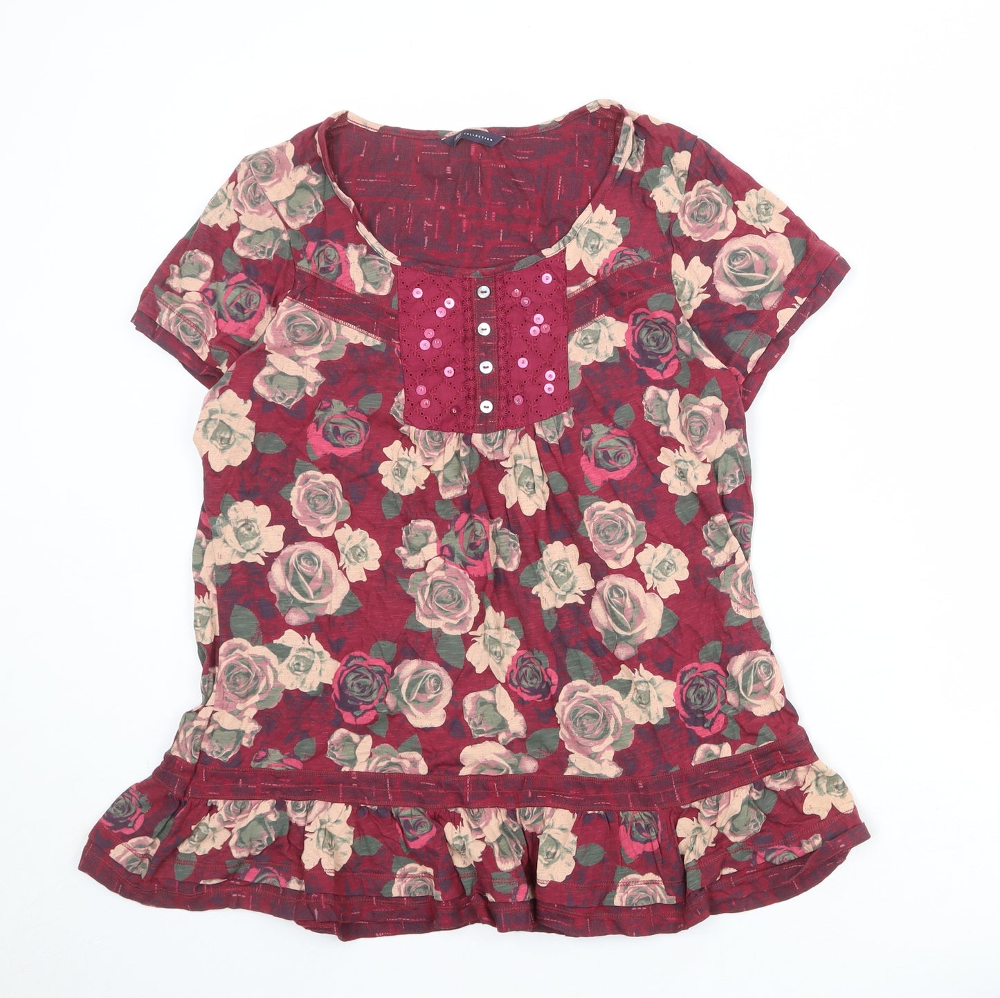Marks and Spencer Womens Purple Floral 100% Cotton Basic Blouse Size 12 Round Neck