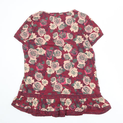 Marks and Spencer Womens Purple Floral 100% Cotton Basic Blouse Size 12 Round Neck