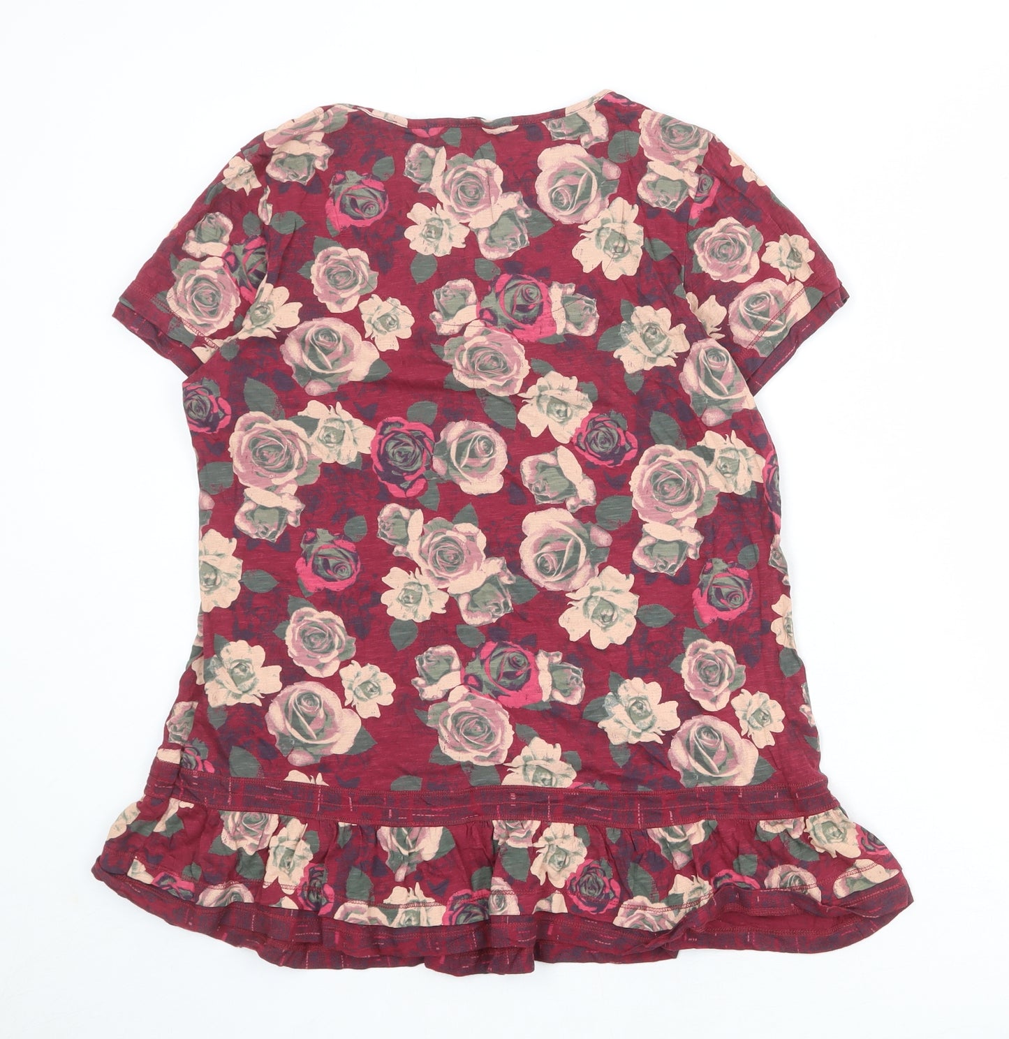 Marks and Spencer Womens Purple Floral 100% Cotton Basic Blouse Size 12 Round Neck