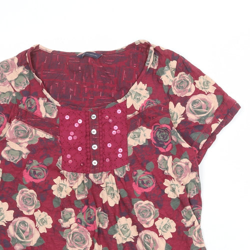 Marks and Spencer Womens Purple Floral 100% Cotton Basic Blouse Size 12 Round Neck