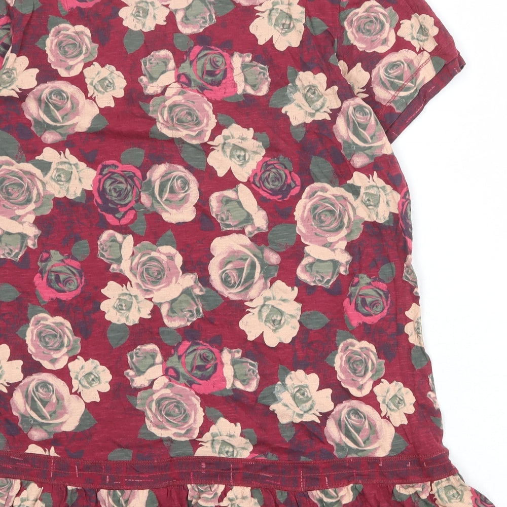 Marks and Spencer Womens Purple Floral 100% Cotton Basic Blouse Size 12 Round Neck