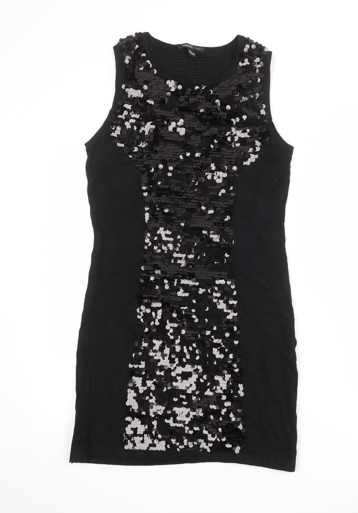 Mango Womens Black Viscose Shift Size M Round Neck Pullover