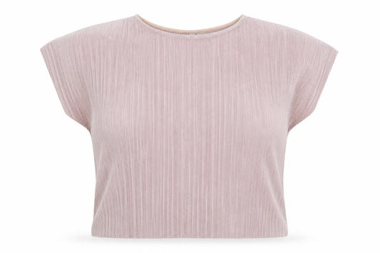Front view of ASOS women’s pink geometric polyester basic blouse, size UK 8, round neck