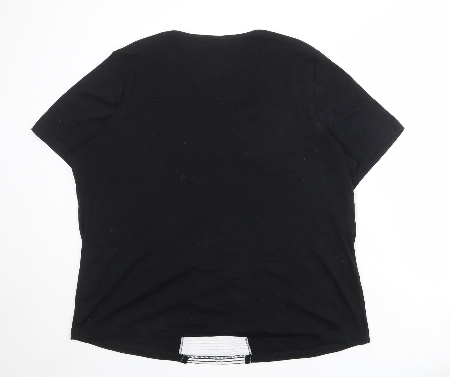 Bonmarché Womens Black Striped Polyester Basic Blouse Size XL Round Neck - Flowers