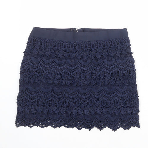 NEXT Womens Blue Cotton A-Line Skirt Size 10 Zip