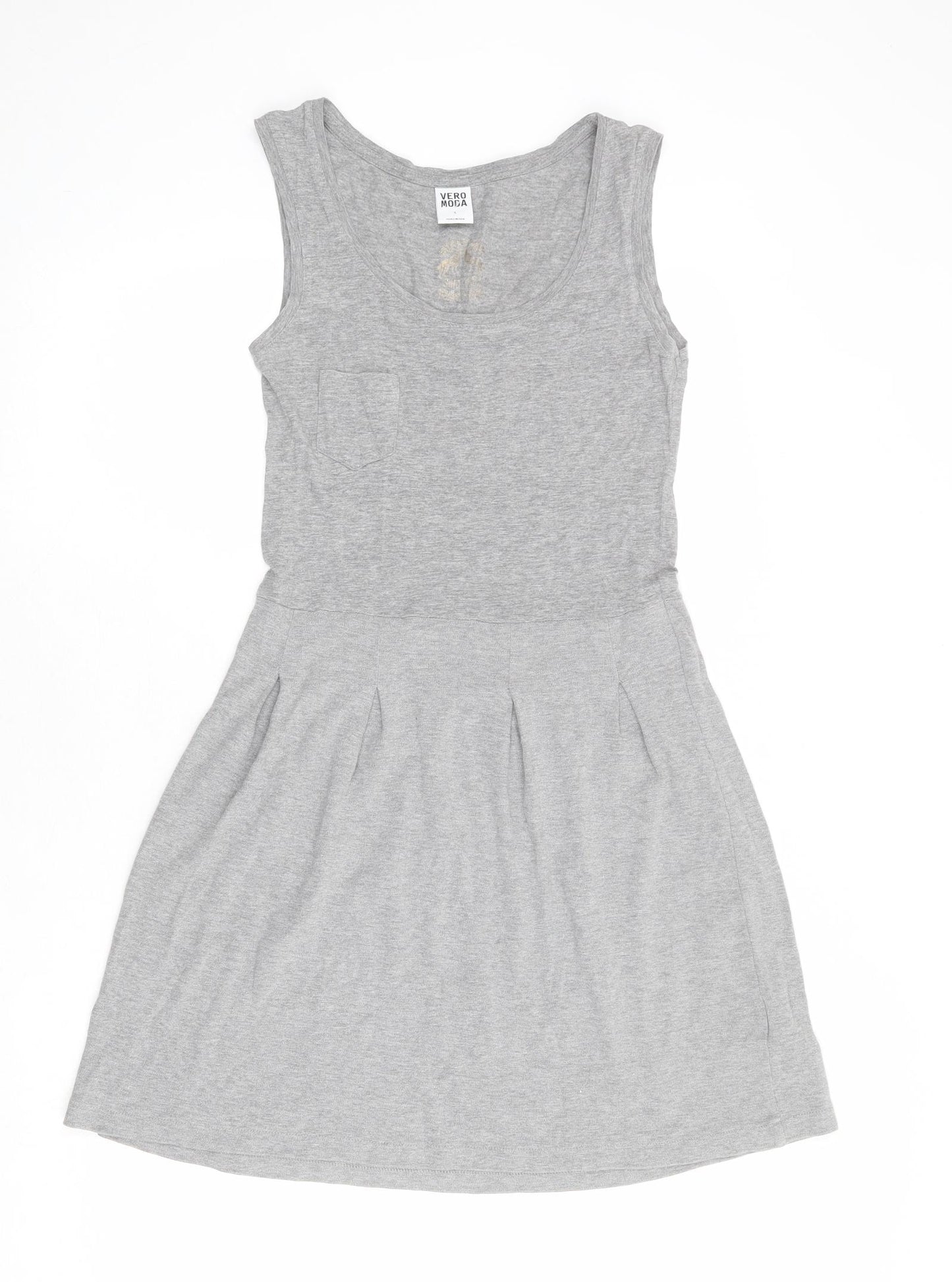 VERO MODA Womens Grey Cotton Tank Dress Size S Round Neck Pullover