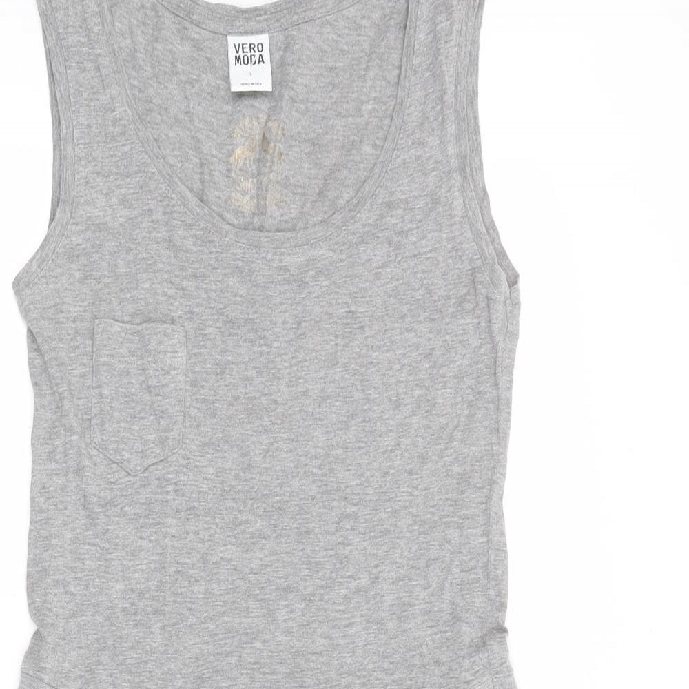 VERO MODA Womens Grey Cotton Tank Dress Size S Round Neck Pullover