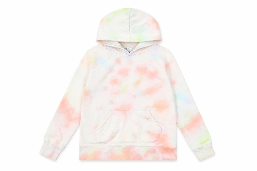 Front view of Amazon girls’ multicoloured geometric cotton pullover hoodie, size 9, years pullover