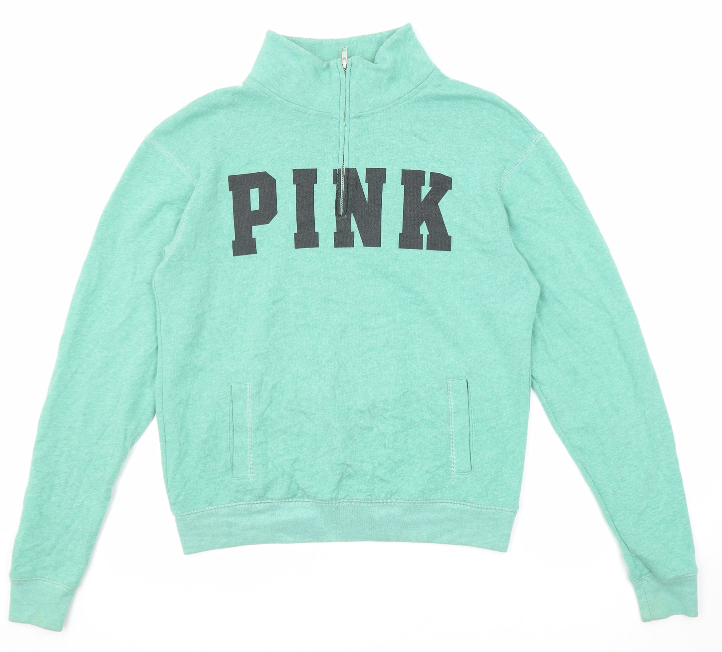 Victoria's Secret Womens Green Cotton Pullover Sweatshirt Size XS Zip - Pink