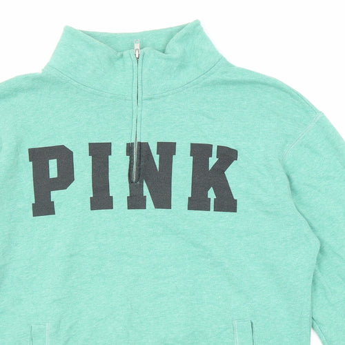 Victoria's Secret Womens Green Cotton Pullover Sweatshirt Size XS Zip - Pink