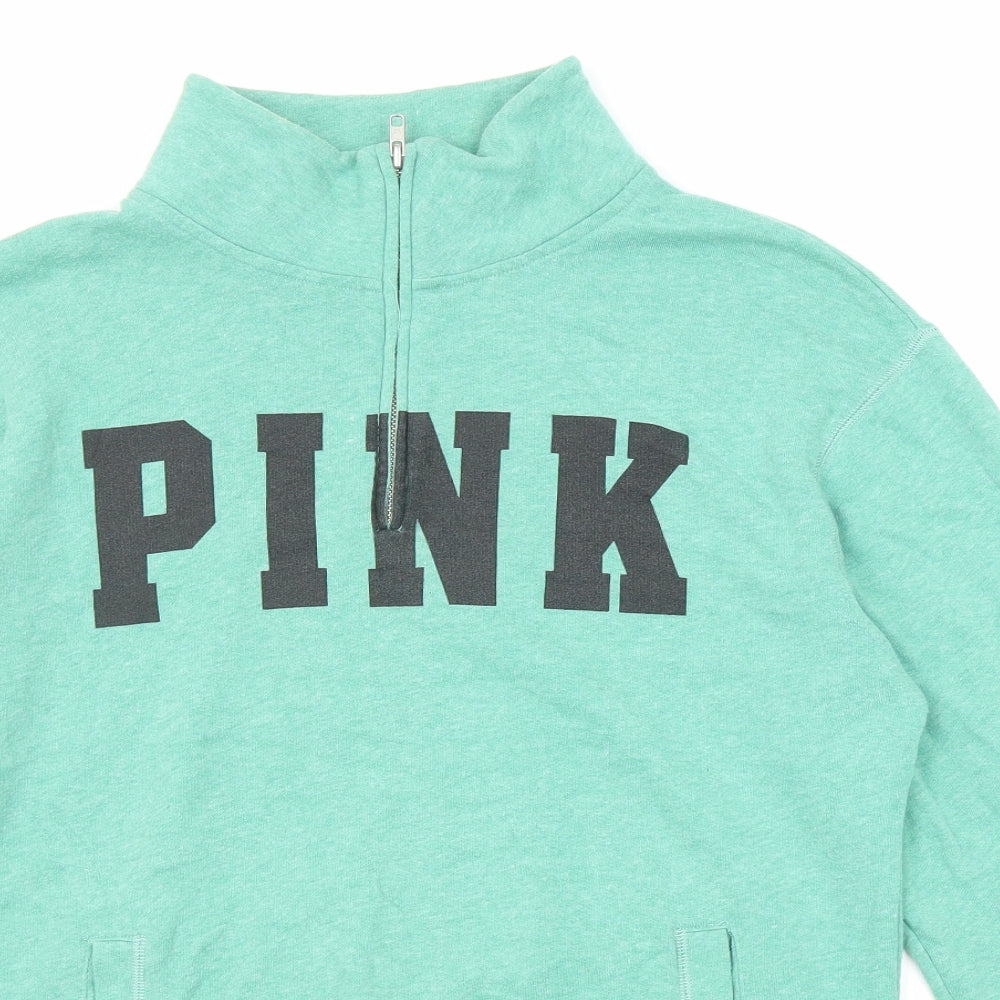 Victoria's Secret Womens Green Cotton Pullover Sweatshirt Size XS Zip - Pink