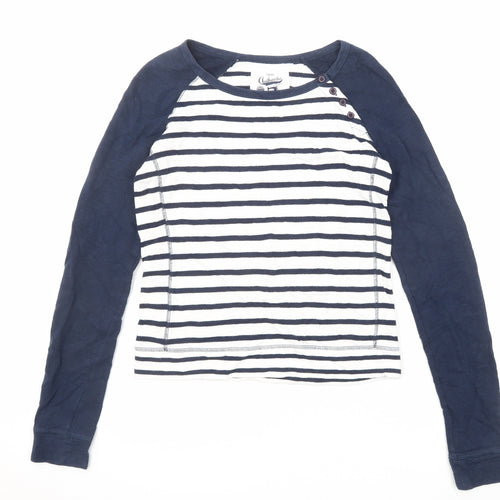 NEXT Womens Blue Striped Cotton Basic T-Shirt Size 6 Boat Neck