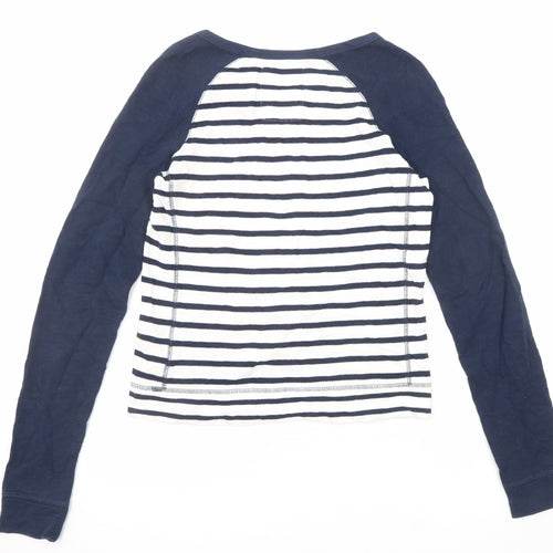 NEXT Womens Blue Striped Cotton Basic T-Shirt Size 6 Boat Neck