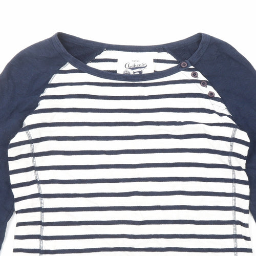 NEXT Womens Blue Striped Cotton Basic T-Shirt Size 6 Boat Neck