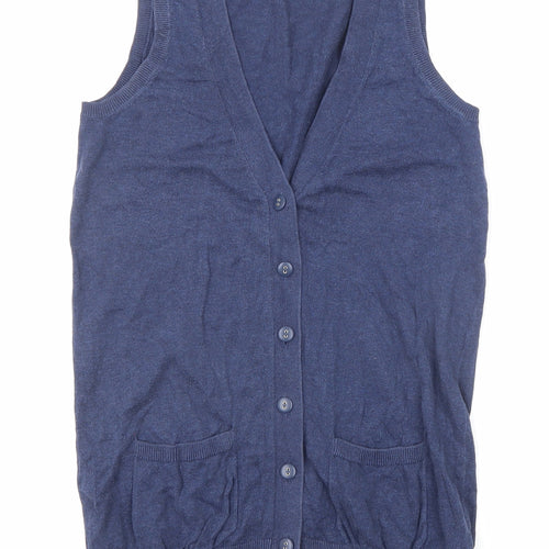 Marks and Spencer Womens Blue V-Neck Cotton Cardigan Jumper Size 10