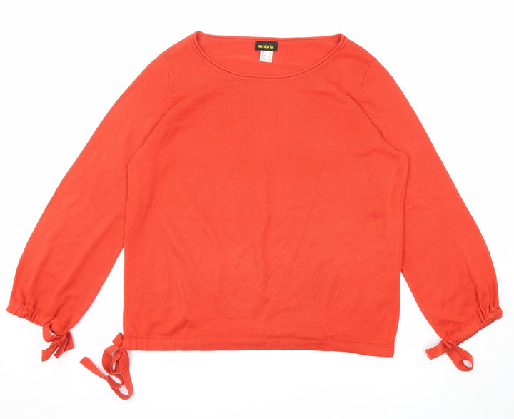 Ambria Womens Red Round Neck Acrylic Pullover Jumper Size 16