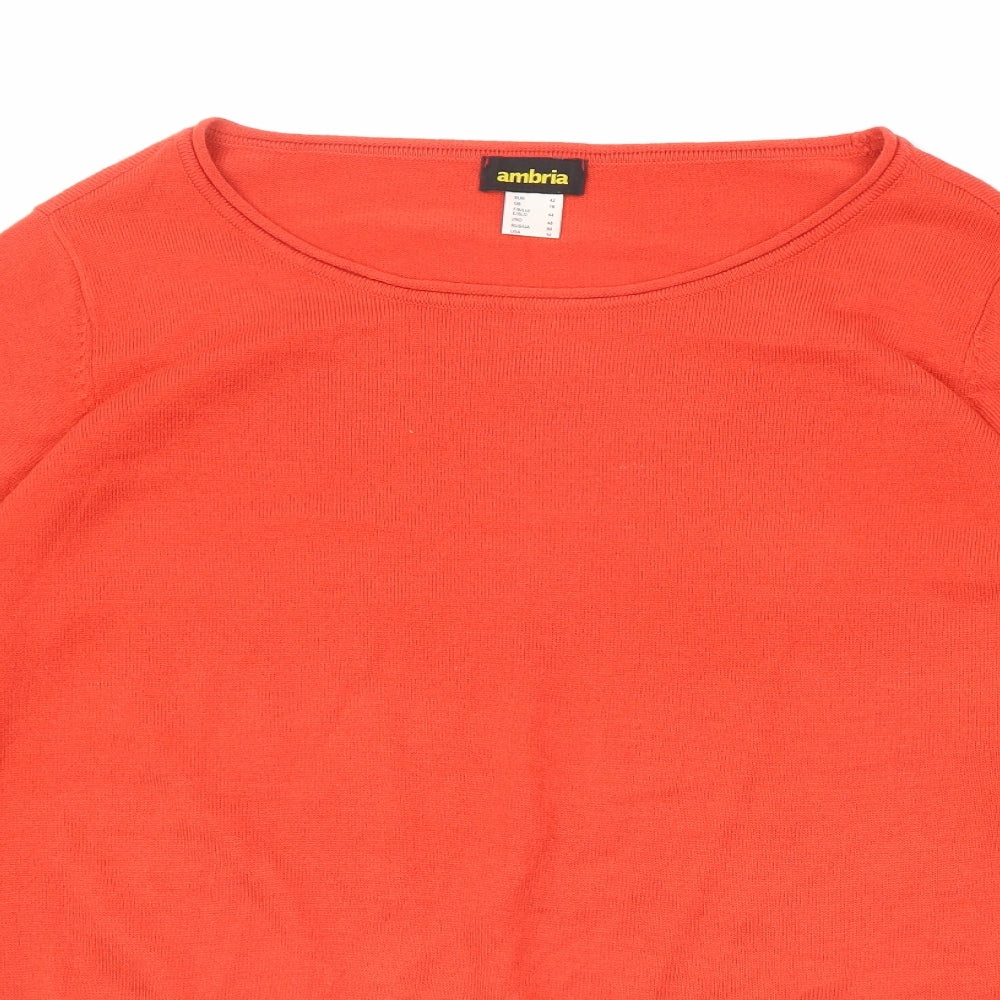 Ambria Womens Red Round Neck Acrylic Pullover Jumper Size 16