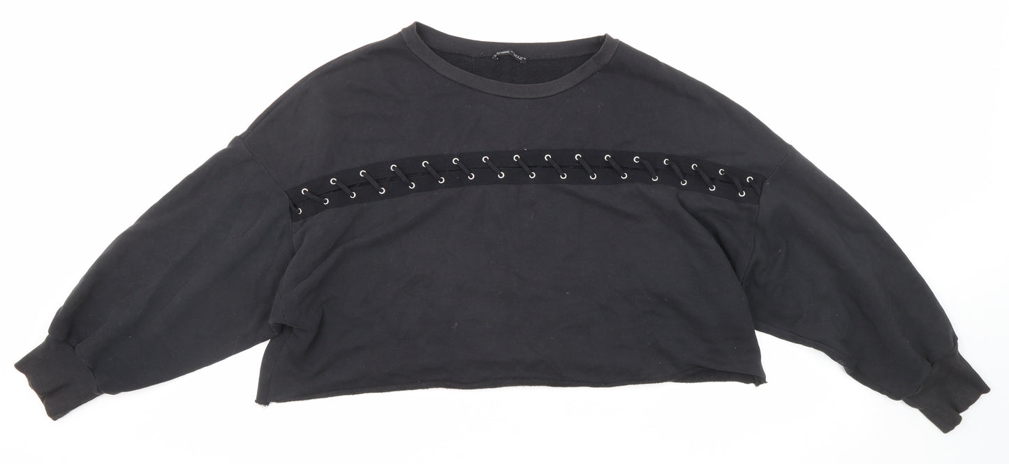 Zara Womens Black Cotton Pullover Sweatshirt Size S Pullover