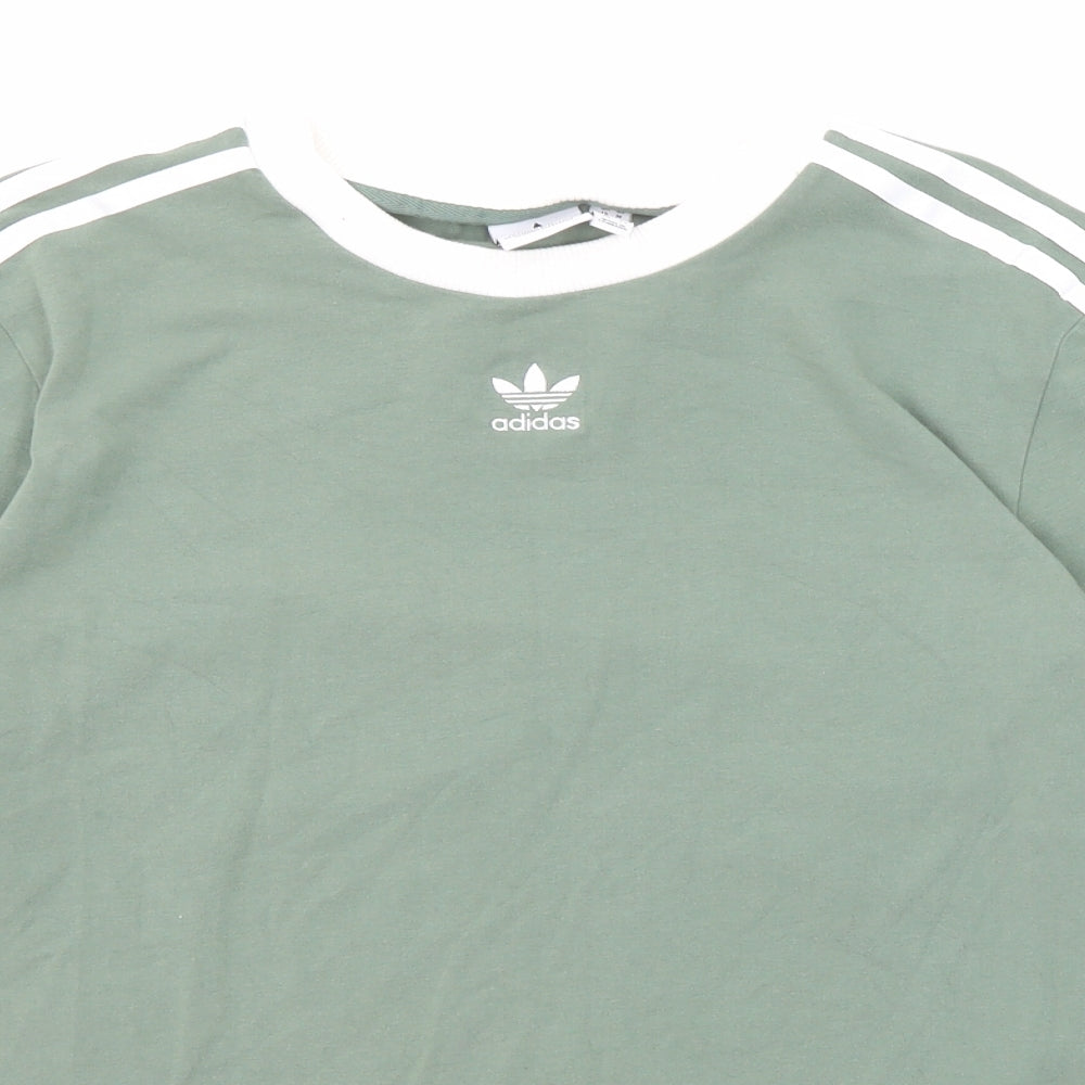 adidas Womens Green Cotton Basic T-Shirt Size 14 Round Neck