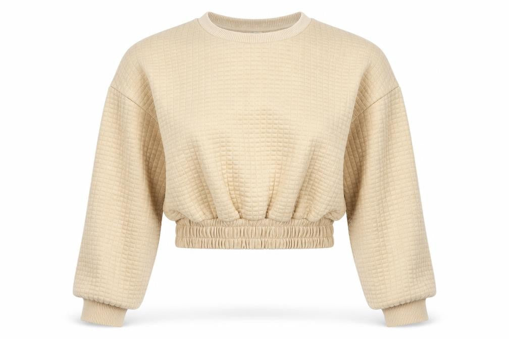 Front view of Topshop women’s beige polyester pullover sweatshirt, size UK 6, pullover