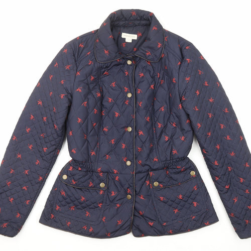 Monsoon Womens Blue Geometric Quilted Jacket Size 12 Snap