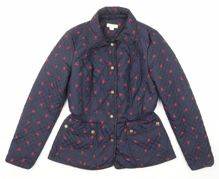 Monsoon Womens Blue Geometric Quilted Jacket Size 12 Snap