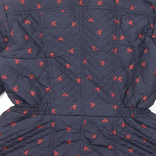 Monsoon Womens Blue Geometric Quilted Jacket Size 12 Snap