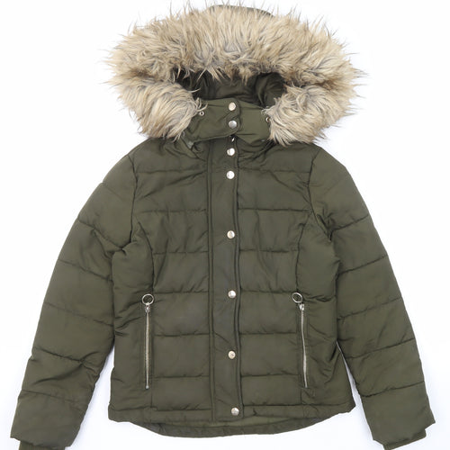 Topshop Womens Green Puffer Jacket Jacket Size 6 Zip