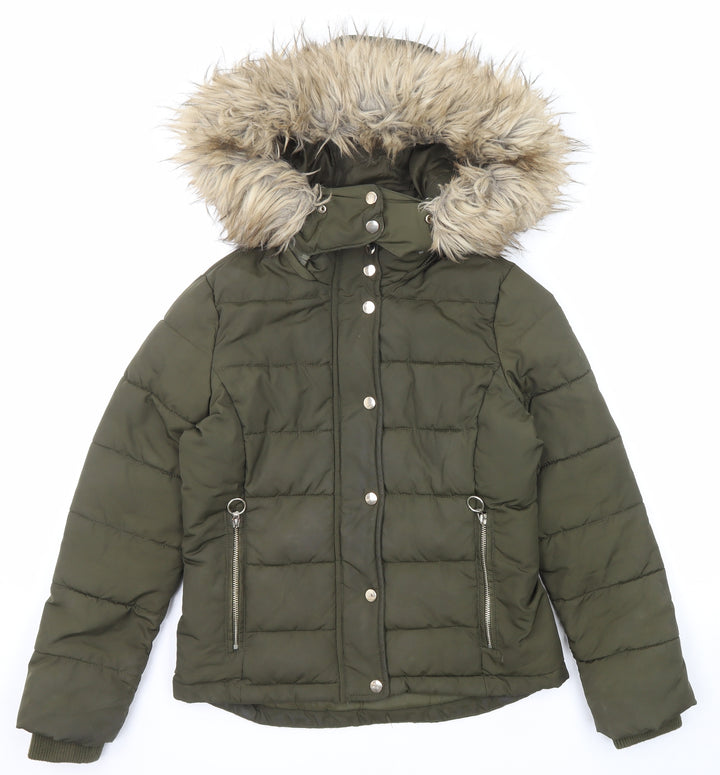 Topshop Womens Green Puffer Jacket Jacket Size 6 Zip