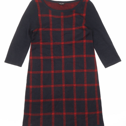 Phase Eight Womens Black Check Acrylic Jumper Dress Size 12 Round Neck Pullover