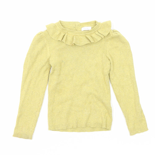 NEXT Girls Yellow Round Neck Cotton Pullover Jumper Size 2-3 Years Button