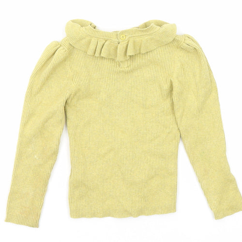 NEXT Girls Yellow Round Neck Cotton Pullover Jumper Size 2-3 Years Button