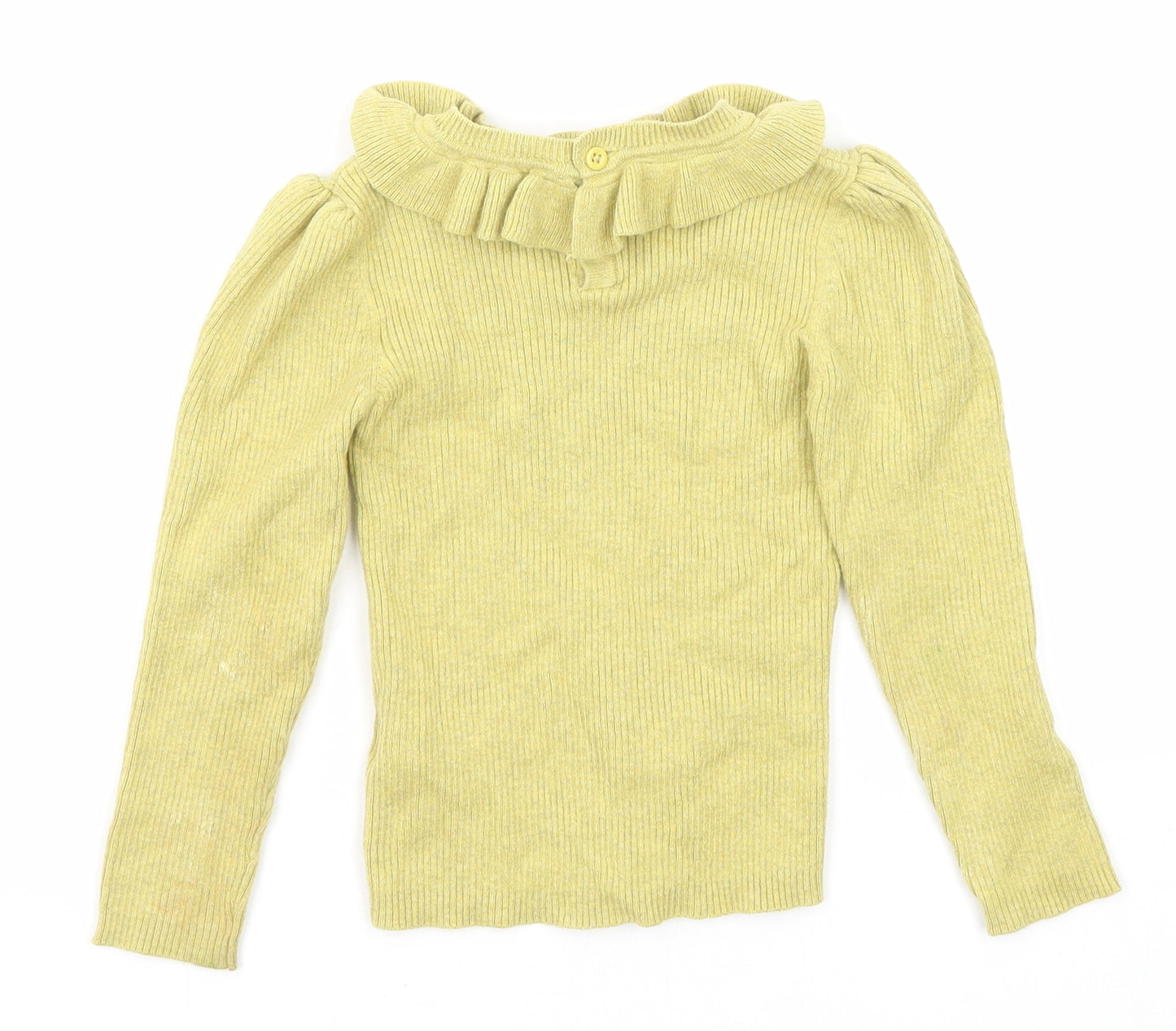 NEXT Girls Yellow Round Neck Cotton Pullover Jumper Size 2-3 Years Button