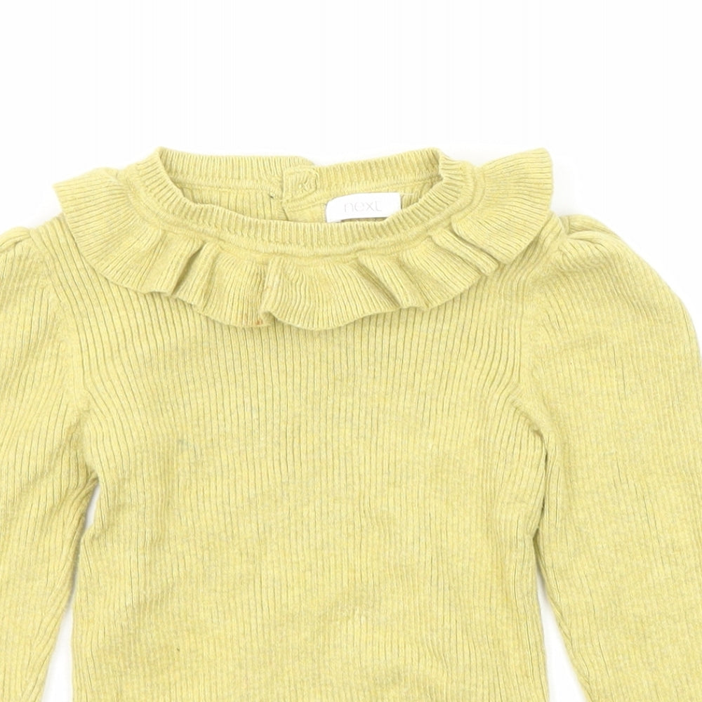 NEXT Girls Yellow Round Neck Cotton Pullover Jumper Size 2-3 Years Button