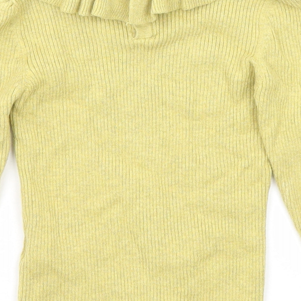 NEXT Girls Yellow Round Neck Cotton Pullover Jumper Size 2-3 Years Button