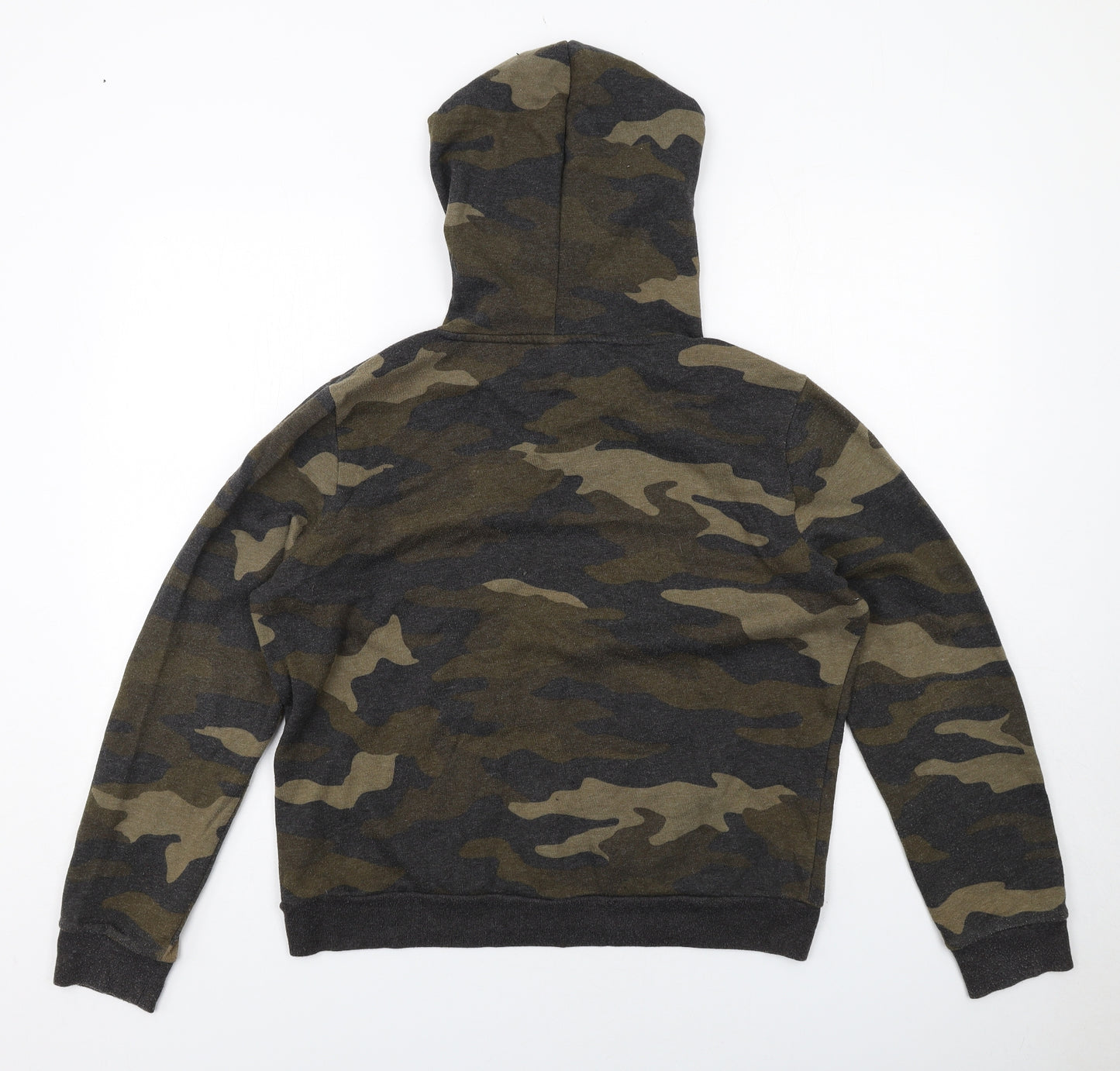 PINK Womens Green Camouflage Cotton Pullover Hoodie Size L Pullover