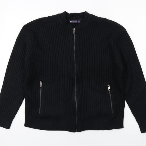 Marks and Spencer Womens Black Round Neck Polyester Full Zip Jumper Size L