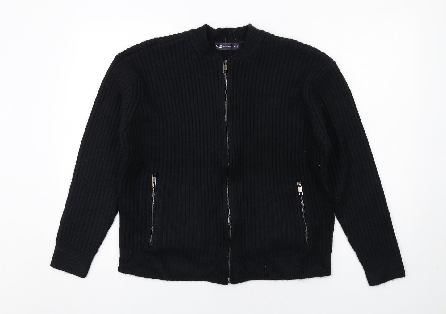 Marks and Spencer Womens Black Round Neck Polyester Full Zip Jumper Size L