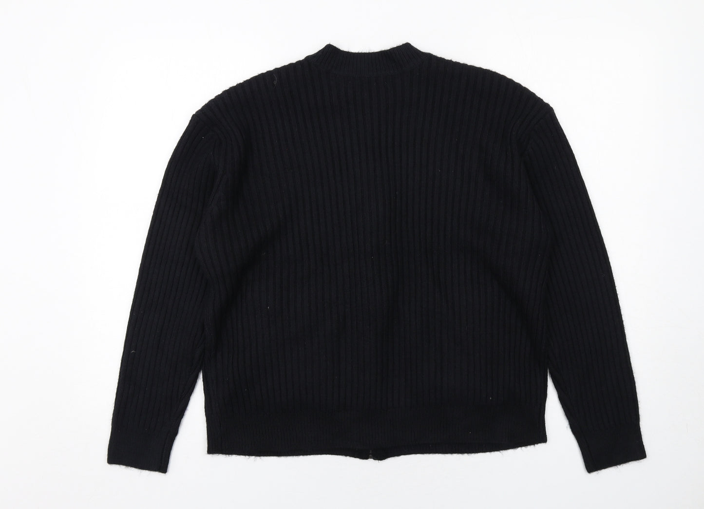 Marks and Spencer Womens Black Round Neck Polyester Full Zip Jumper Size L