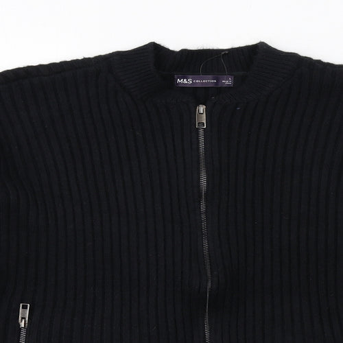 Marks and Spencer Womens Black Round Neck Polyester Full Zip Jumper Size L